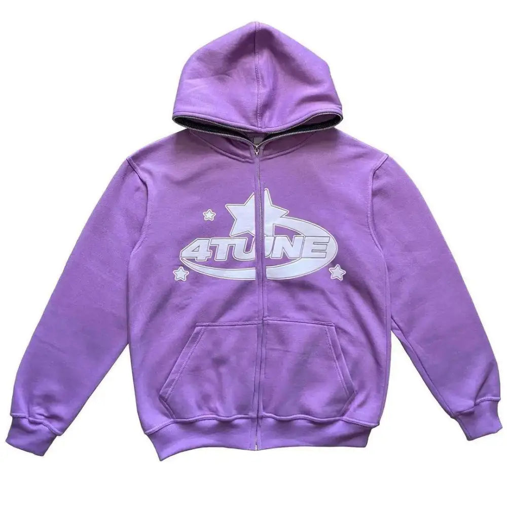 Y2k purple zippered sweatshirt with hood - streetwear comfort - s