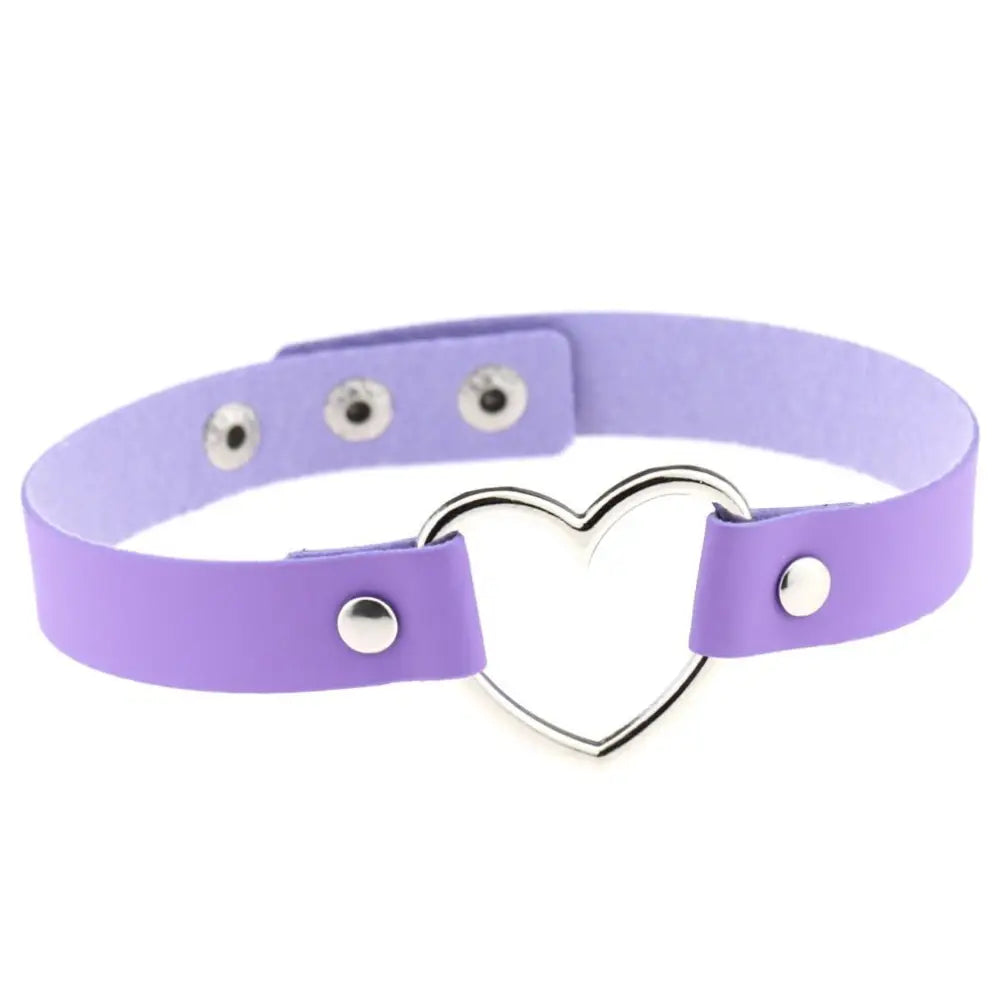 Purple kawaii heart pendant choker necklace in black velvet - accessories