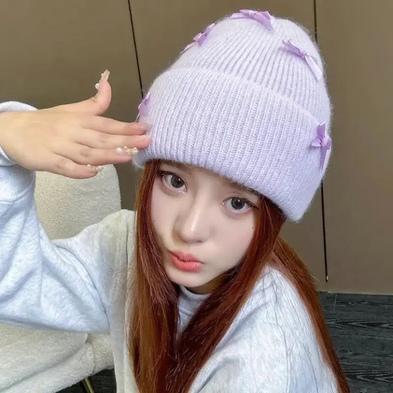 Cozy rabbit fur beanie for y2k style and warmth - beanies