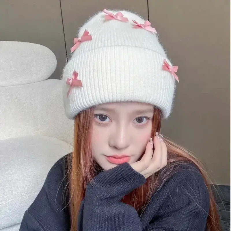 Cozy rabbit fur beanie for y2k style and warmth - beanies