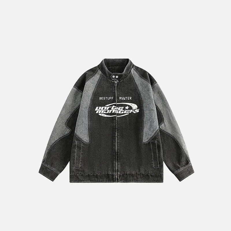 Y2k racing motorcycle denim jacket for stylish outerwear - dark grey / m - jackets
