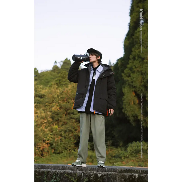 Plain y2k waterproof jacket with protective hood and cotton padding - clothing