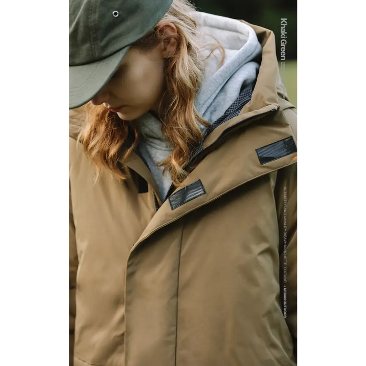 Plain y2k waterproof jacket with protective hood and cotton padding - clothing