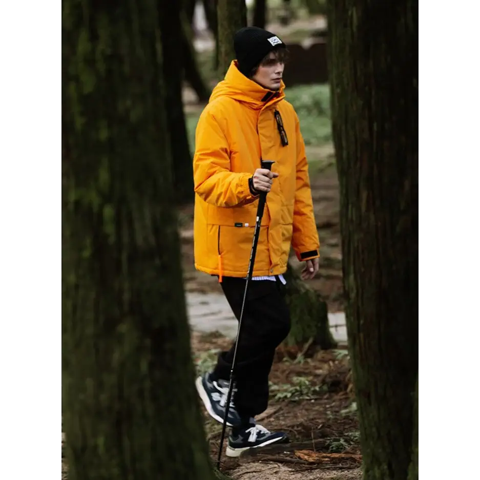 Plain y2k waterproof jacket with protective hood and cotton padding - clothing