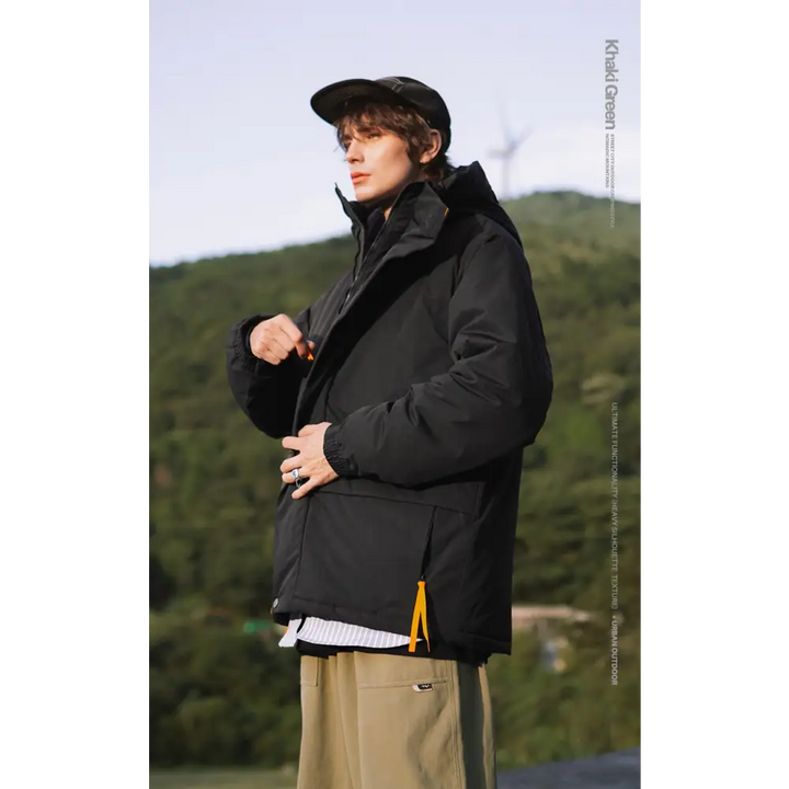 Plain y2k waterproof jacket with protective hood and cotton padding - clothing