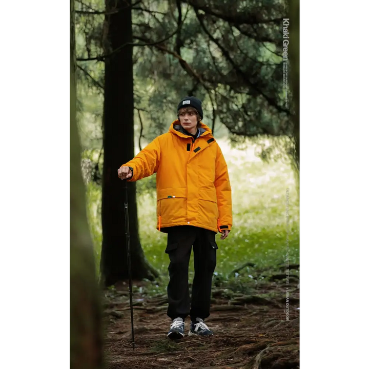 Plain y2k waterproof jacket with protective hood and cotton padding - clothing