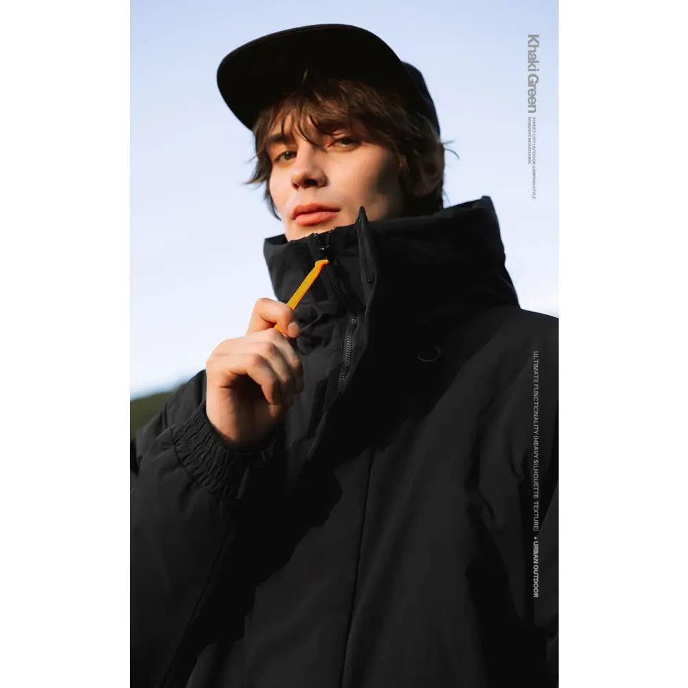 Plain y2k waterproof jacket with protective hood and cotton padding - clothing