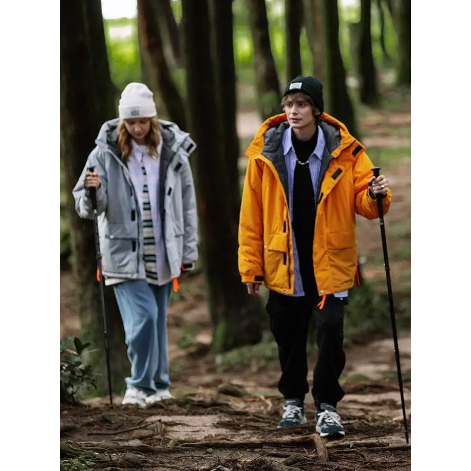 Plain y2k waterproof jacket with protective hood and cotton padding - clothing