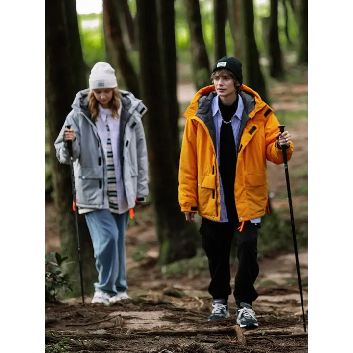 Plain y2k waterproof jacket with protective hood and cotton padding - clothing