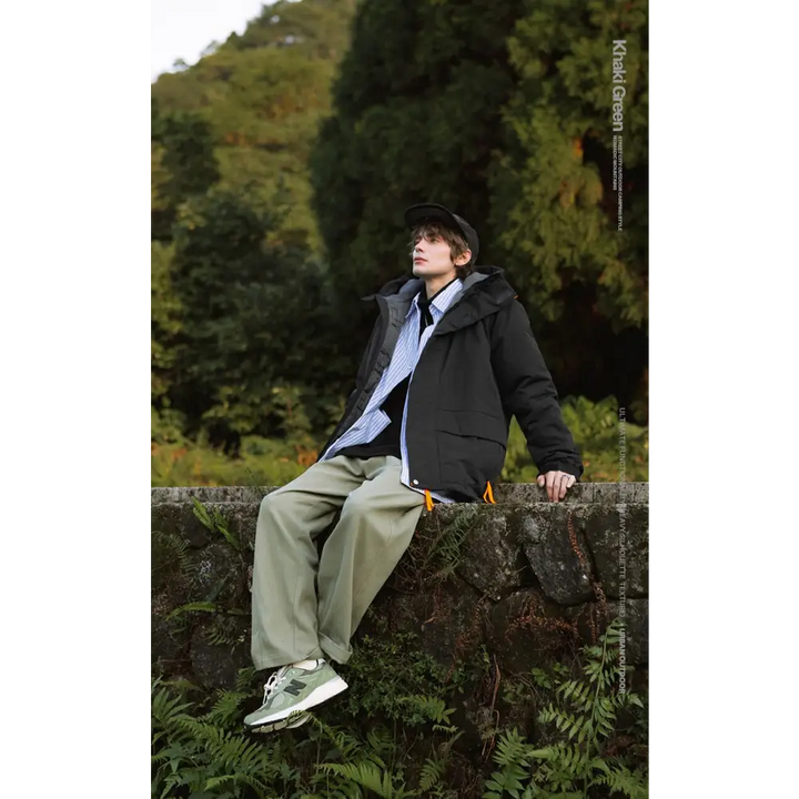 Plain y2k waterproof jacket with protective hood and cotton padding - clothing