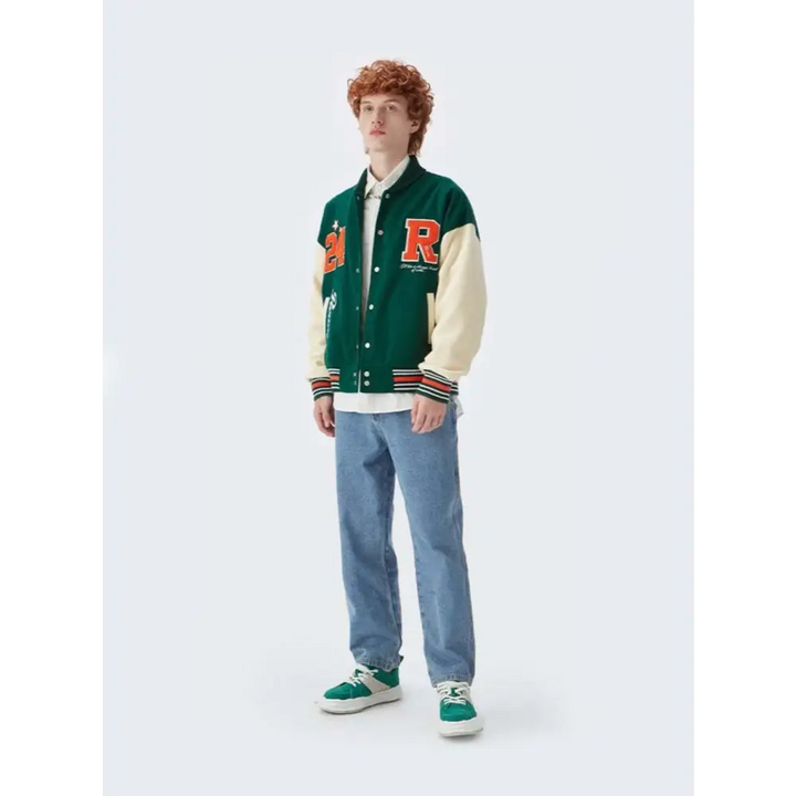 Ready y2k embroidered green varsity jacket for vintage streetwear - green / s - varsity jackets