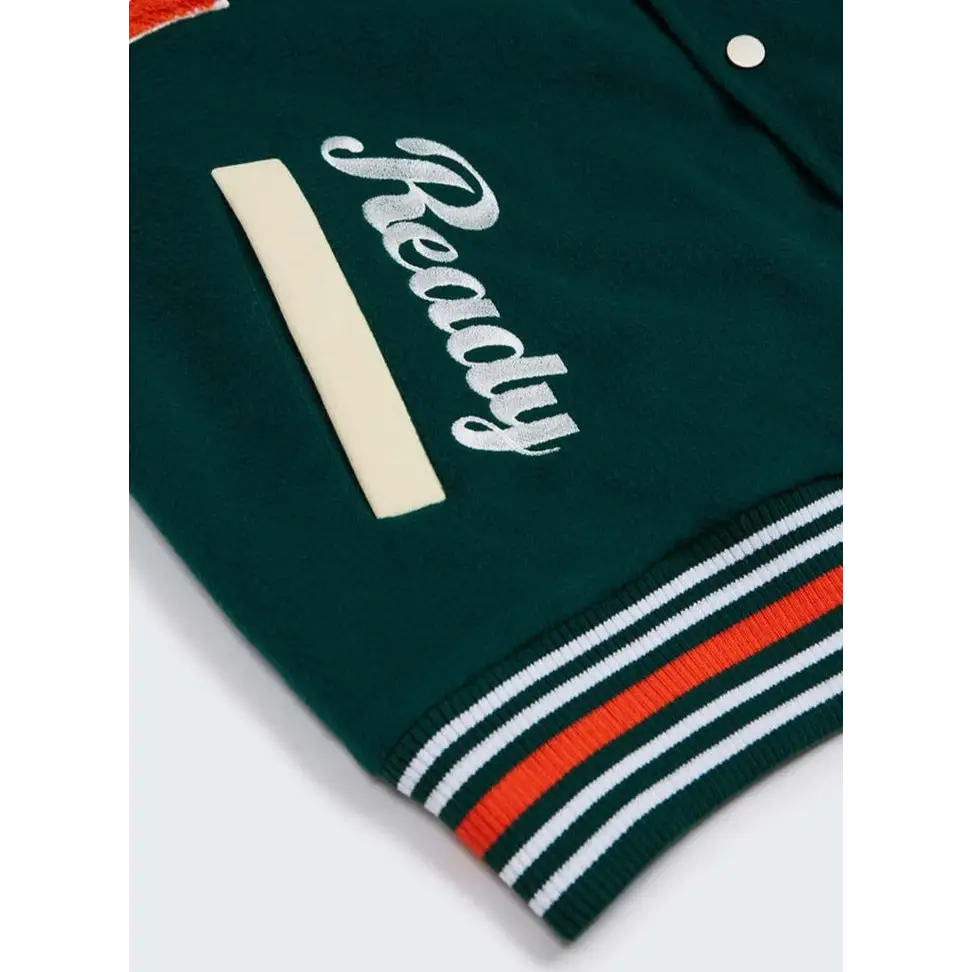 Ready y2k embroidered green varsity jacket for vintage streetwear - varsity jackets