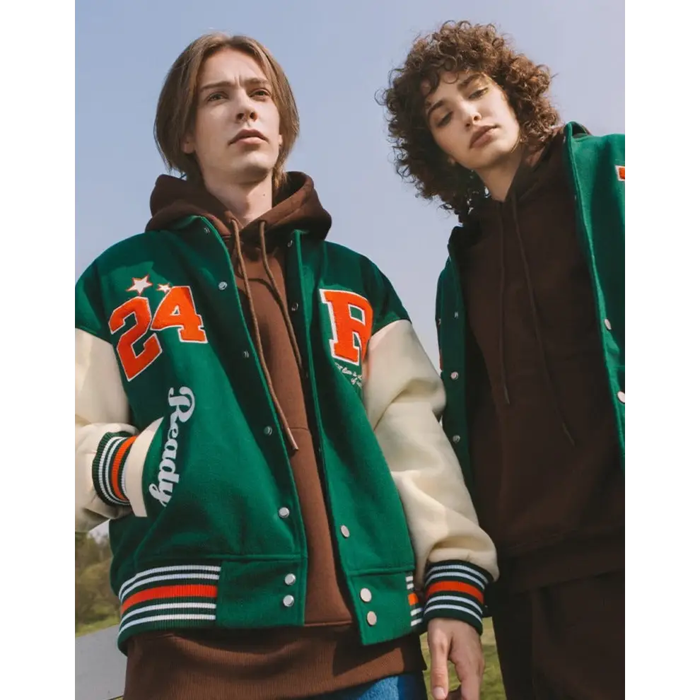 Ready y2k embroidered green varsity jacket for vintage streetwear - varsity jackets