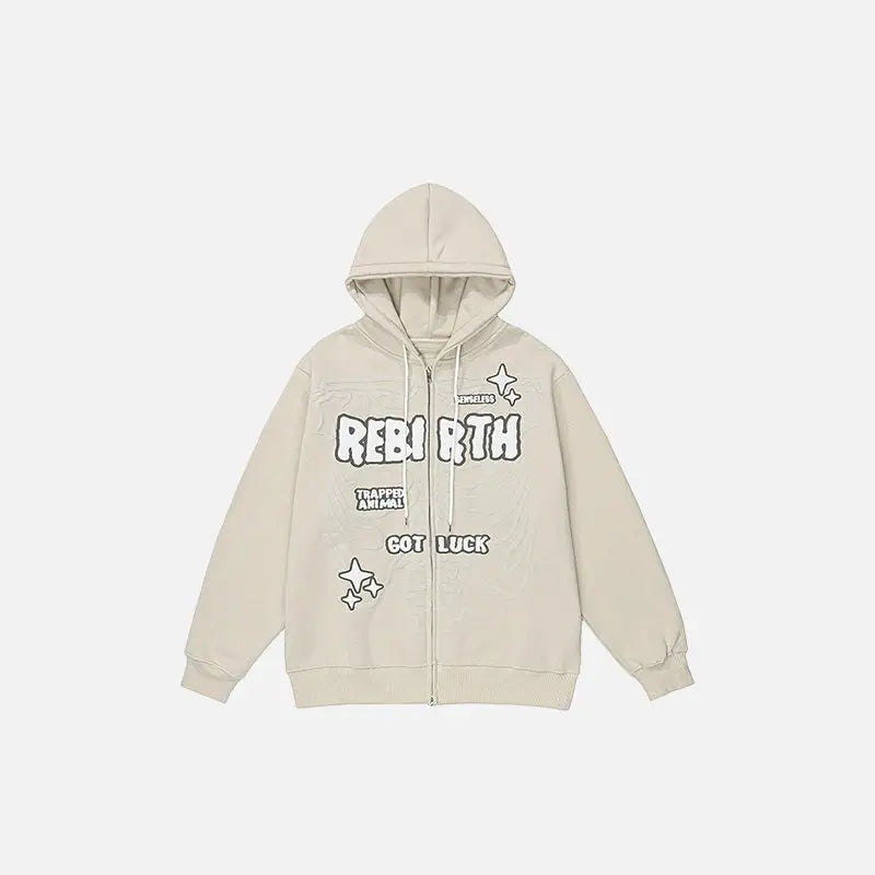 Rebirth skeleton zip hoodie for y2k streetwear collection - beige / s - hoodies
