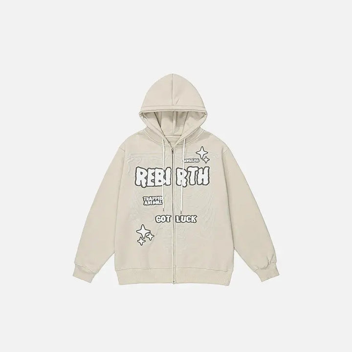 Rebirth skeleton zip hoodie for y2k streetwear collection - beige / s - hoodies
