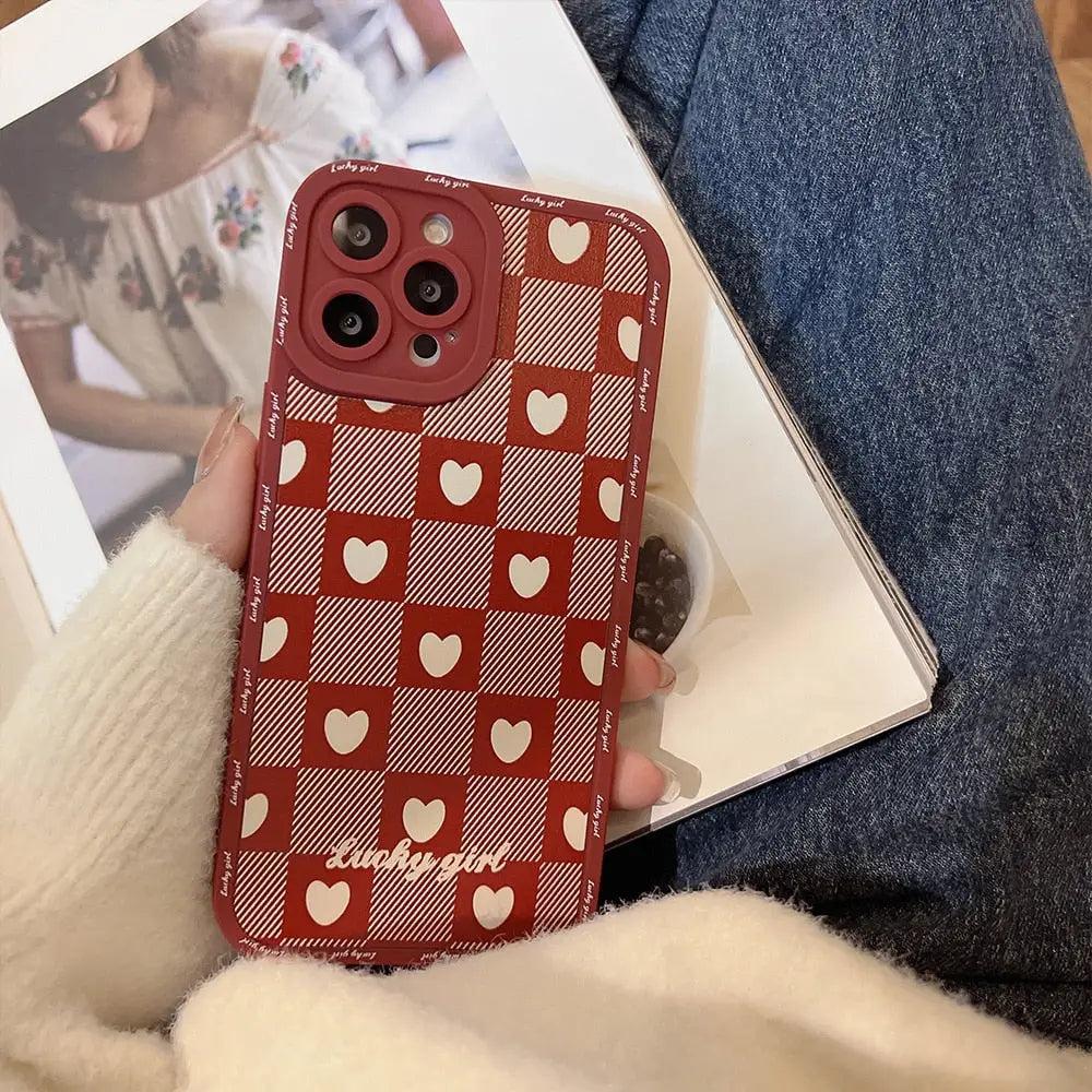 Red love lattice y2k phone case for iphone - cases