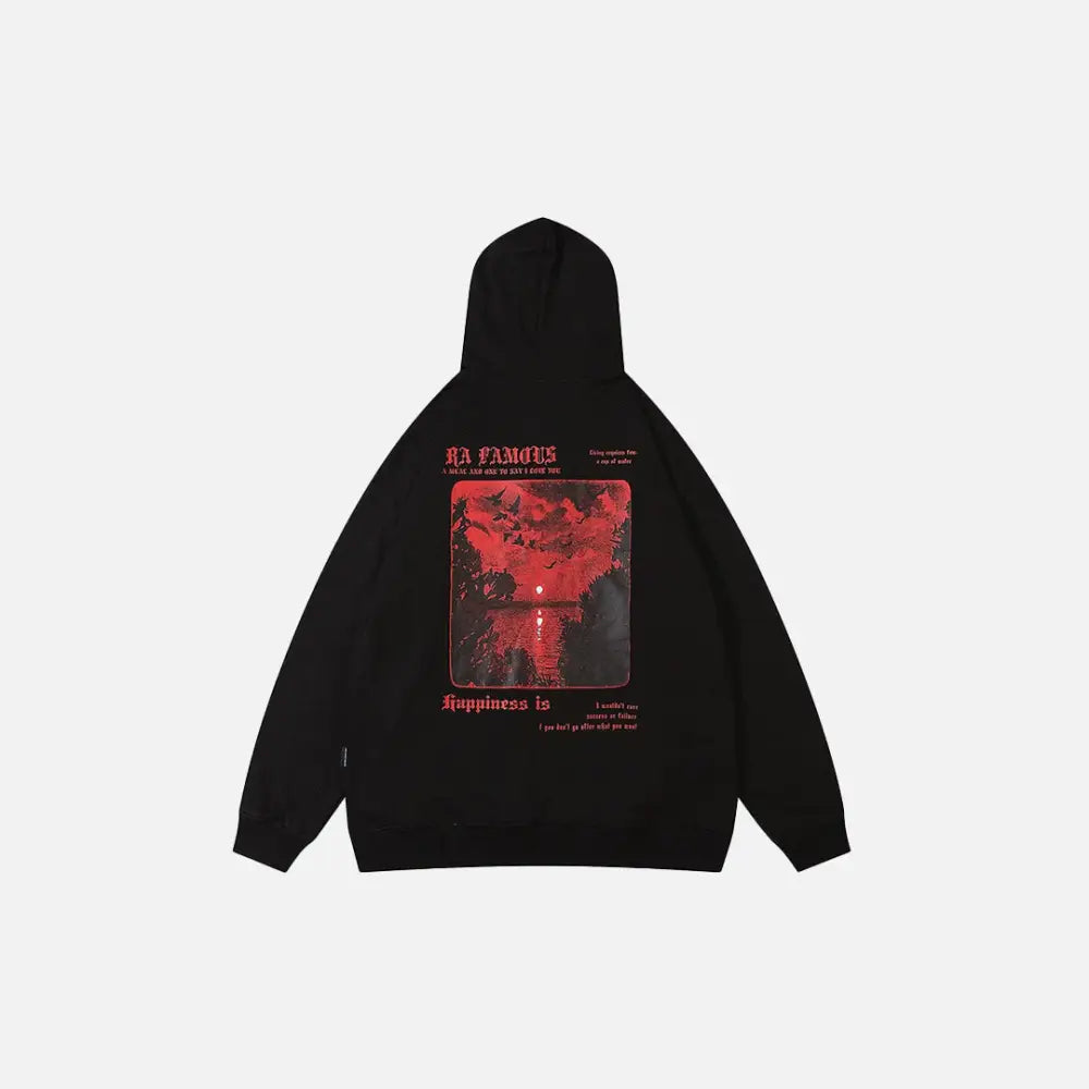 Red moon hoodie from y2k streetwear for comfort and durability - hoodies