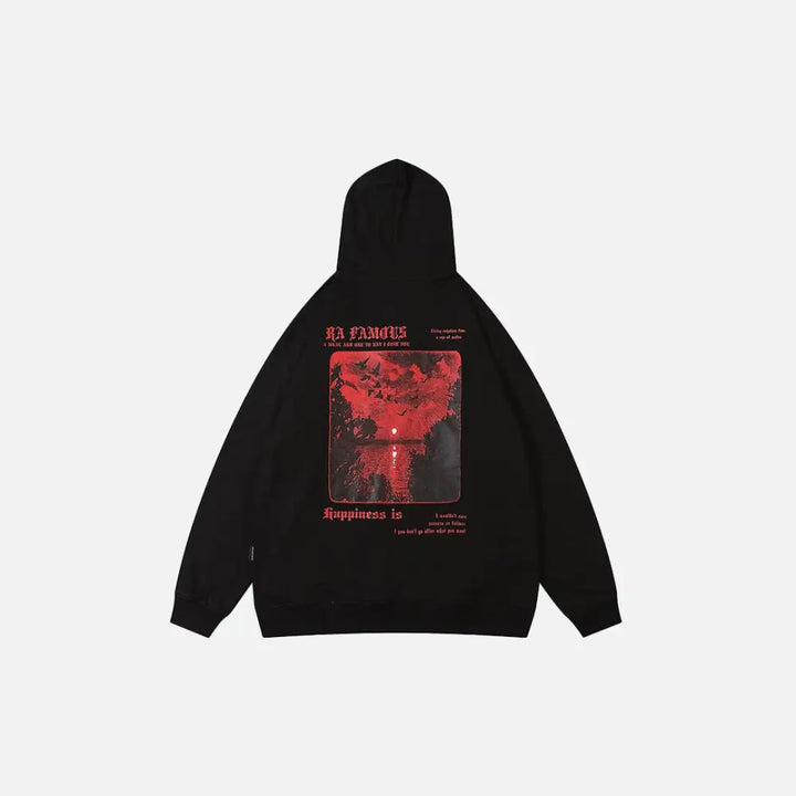 Red moon hoodie from y2k streetwear for comfort and durability - hoodies