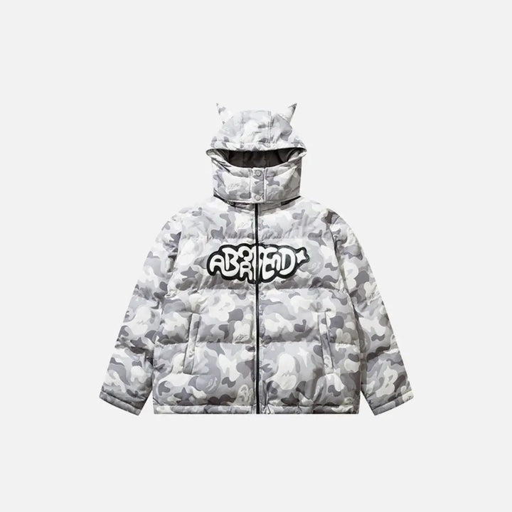 Y2k removable hooded devil jacket from the streetwear collection - grey / m - puffer jackets
