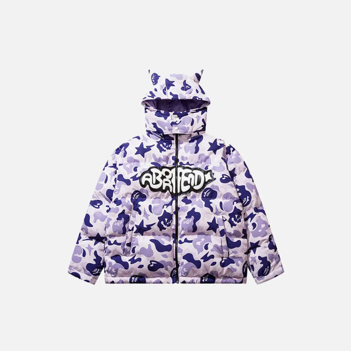 Y2k removable hooded devil jacket from the streetwear collection - purple / m - puffer jackets