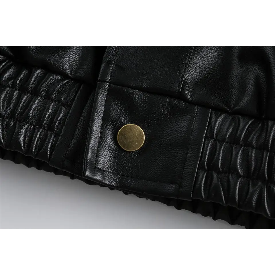 Retro black waterproof leather jacket for y2k style