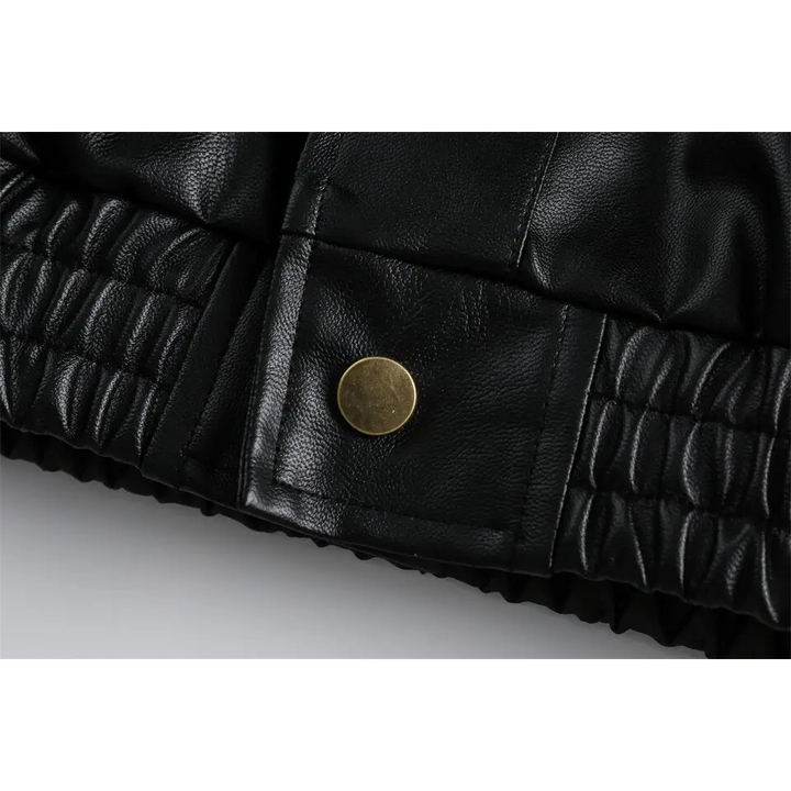 Retro black waterproof leather jacket for y2k style