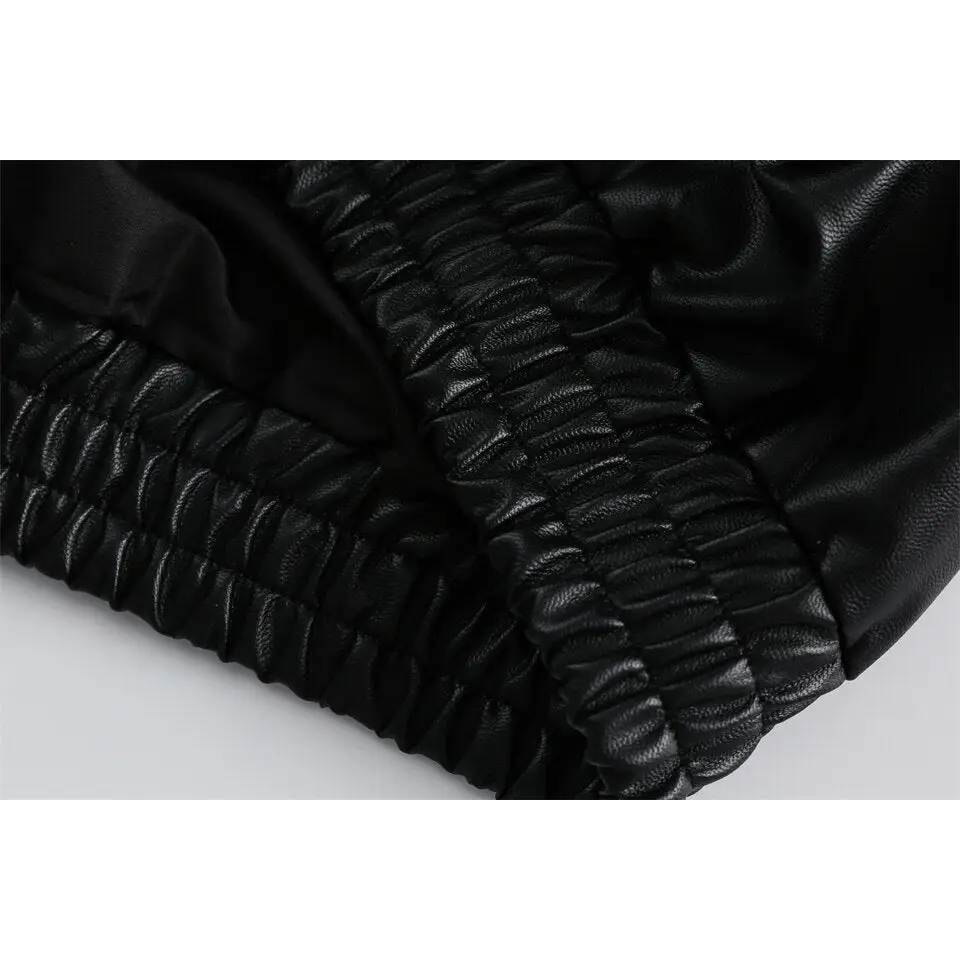 Retro black waterproof leather jacket for y2k style