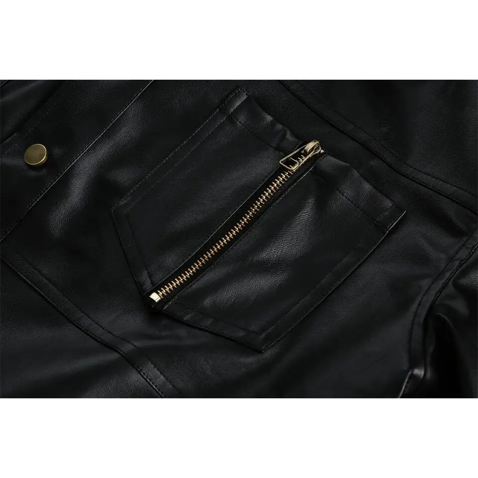 Retro black waterproof leather jacket for y2k style