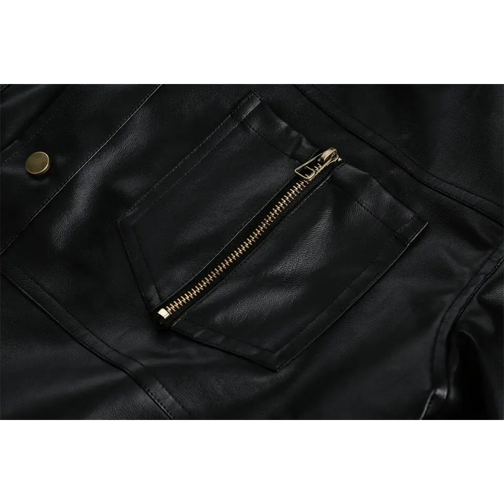 Retro black waterproof leather jacket for y2k style