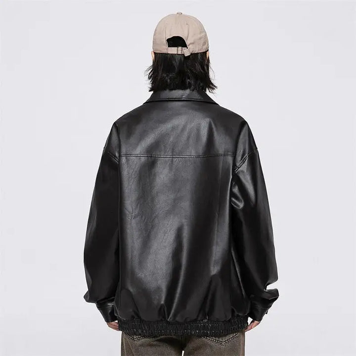 Retro black waterproof leather jacket for y2k style