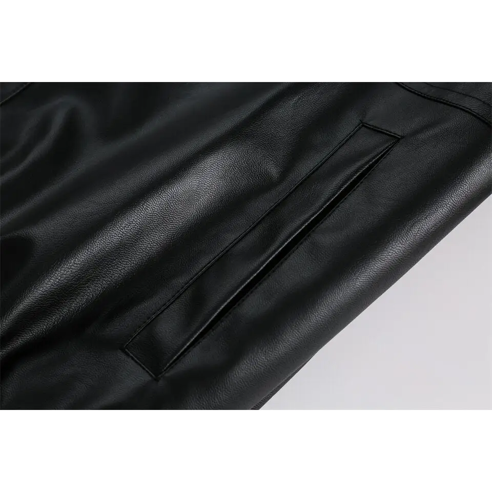 Retro black waterproof leather jacket for y2k style