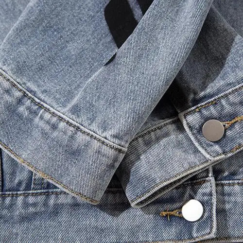 Y2k washed blue denim jacket for a retro streetwear vibe