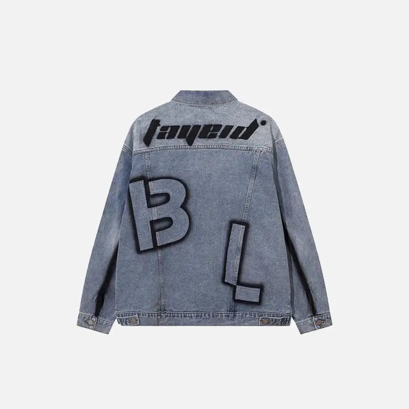 Y2k washed blue denim jacket for a retro streetwear vibe