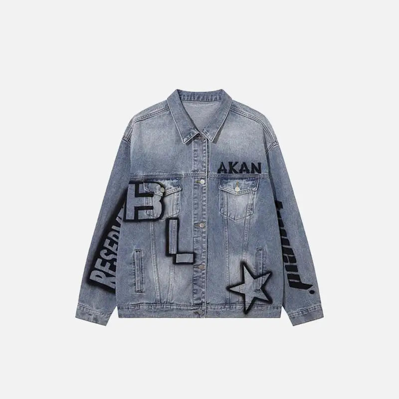 Y2k washed blue denim jacket for a retro streetwear vibe - m