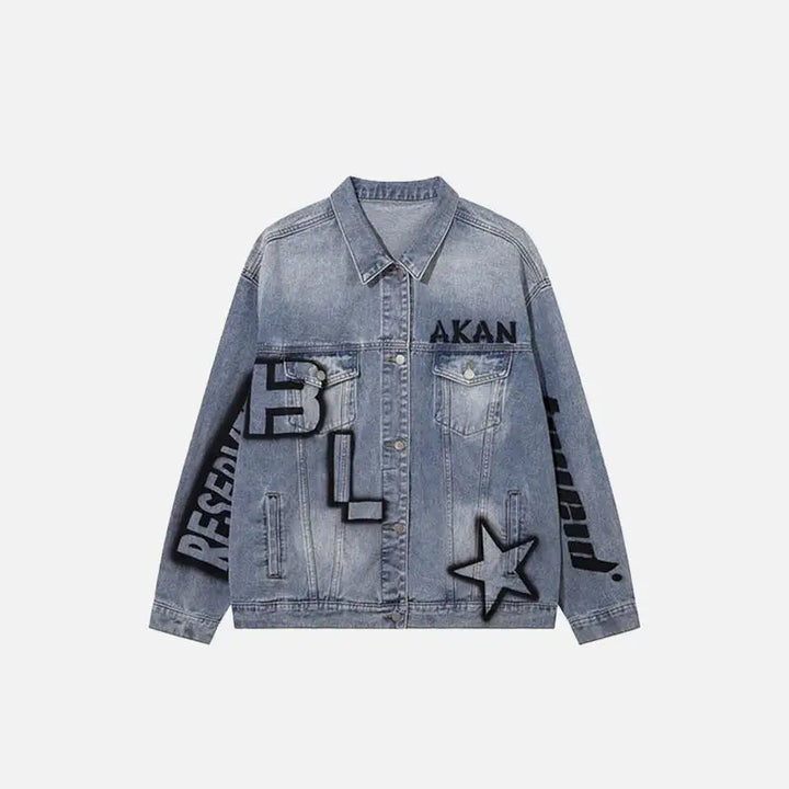 Y2k washed blue denim jacket for a retro streetwear vibe - m