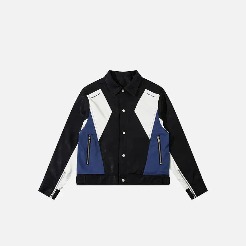 Y2k retro color block pu leather jacket for all seasons - black / s - jackets