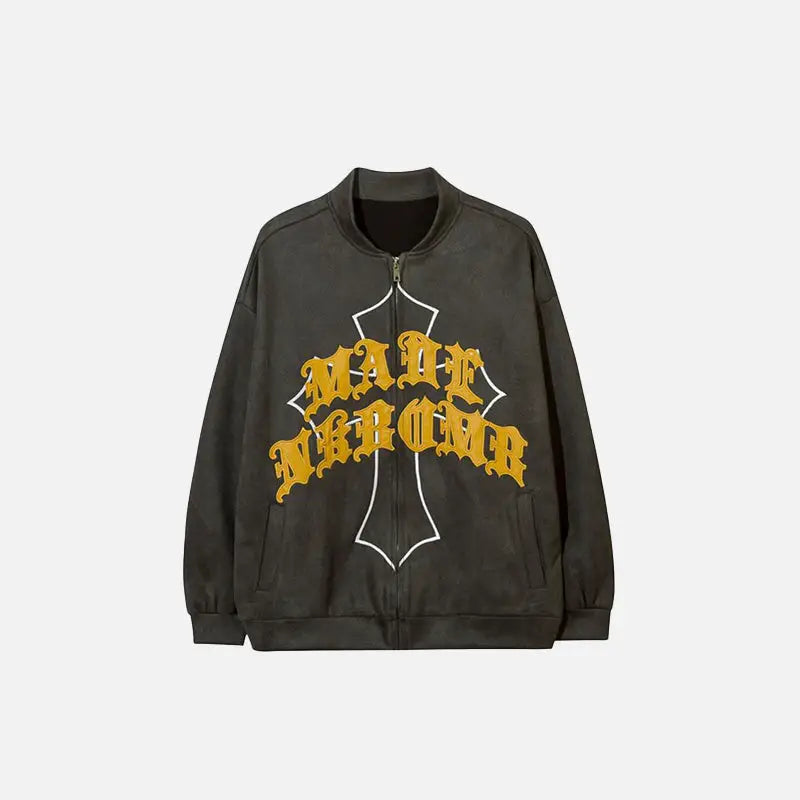 Retro cross zip y2k jacket for warmth and style - gray / m - varsity jackets