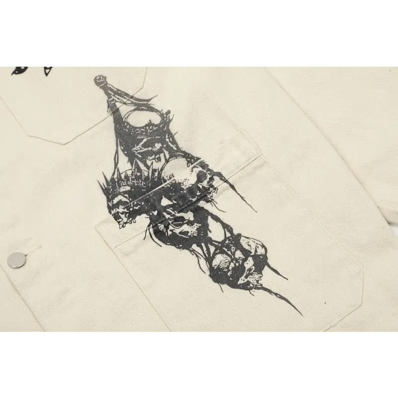 Y2k retro devil graphic jacket with stand collar and button closure