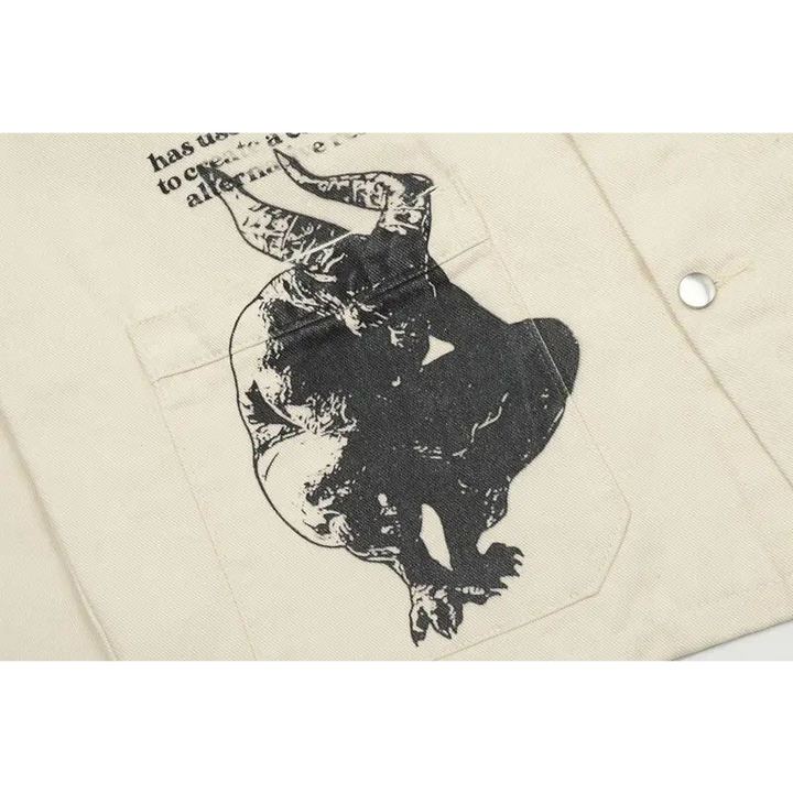 Y2k retro devil graphic jacket with stand collar and button closure