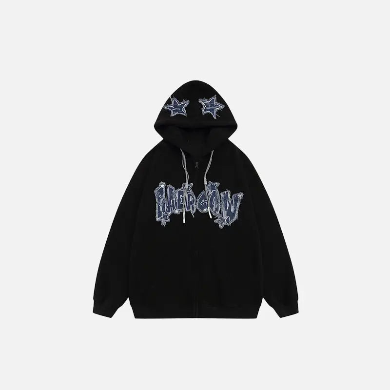 Y2k retro denim star hoodie for stylish comfort - black / s - hoodies