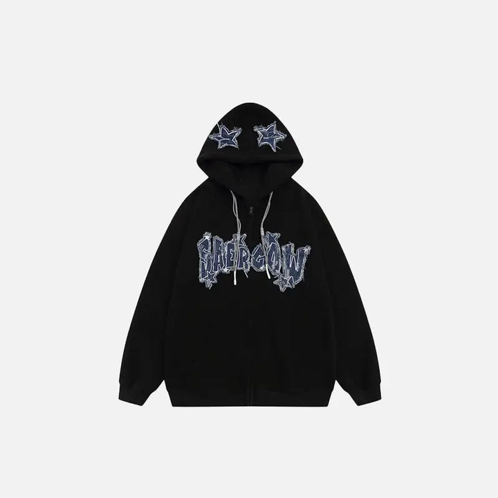 Y2k retro denim star hoodie for stylish comfort - black / s - hoodies