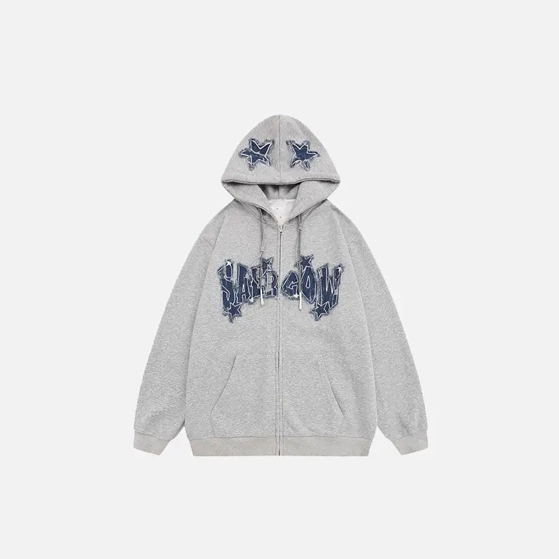 Y2k retro denim star hoodie for stylish comfort - gray / s - hoodies