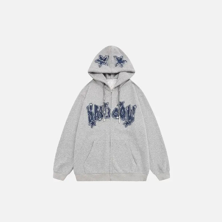 Y2k retro denim star hoodie for stylish comfort - gray / s - hoodies