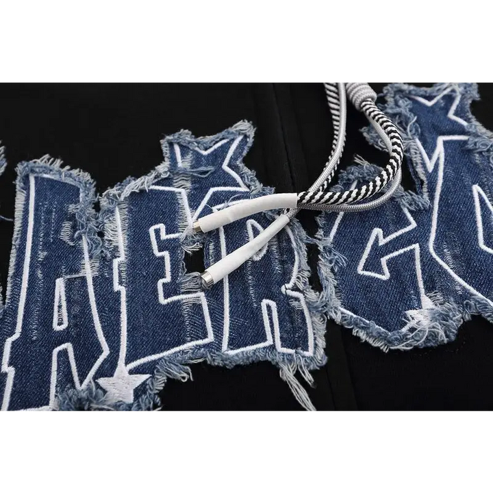 Y2k retro denim star hoodie for stylish comfort - hoodies