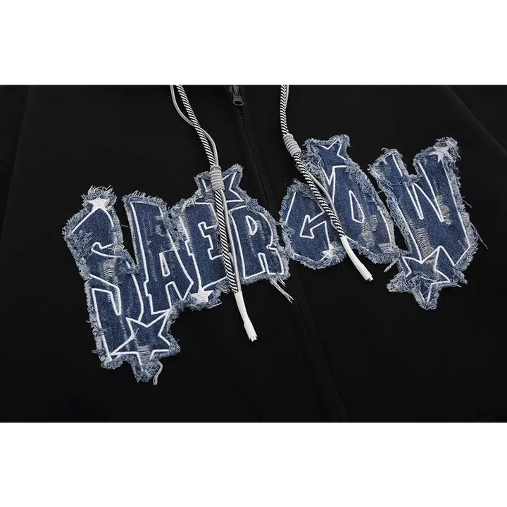 Y2k retro denim star hoodie for stylish comfort - hoodies