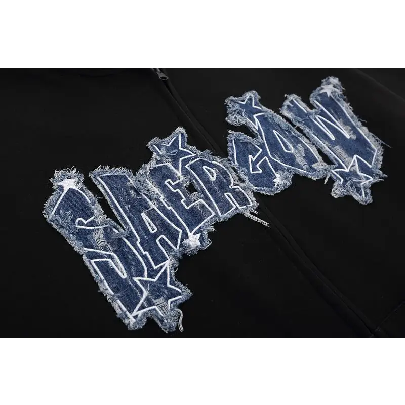 Y2k retro denim star hoodie for stylish comfort - hoodies