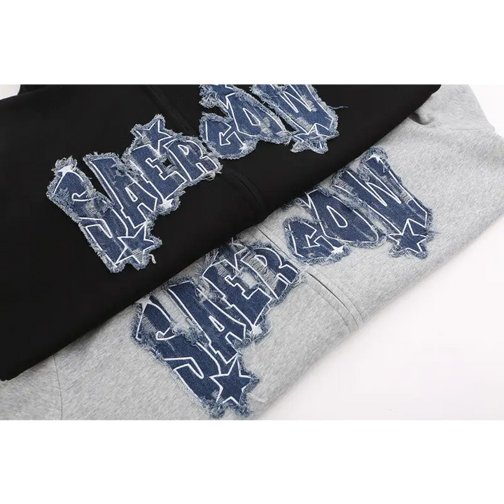 Y2k retro denim star hoodie for stylish comfort - hoodies