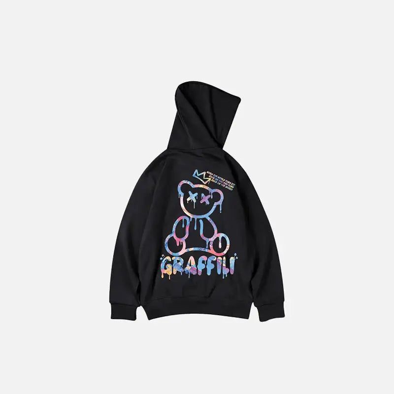 Retro graffiti bear print hoodie from the y2k streetwear collection - black / m - hoodies