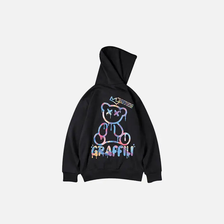Retro graffiti bear print hoodie from the y2k streetwear collection - black / m - hoodies