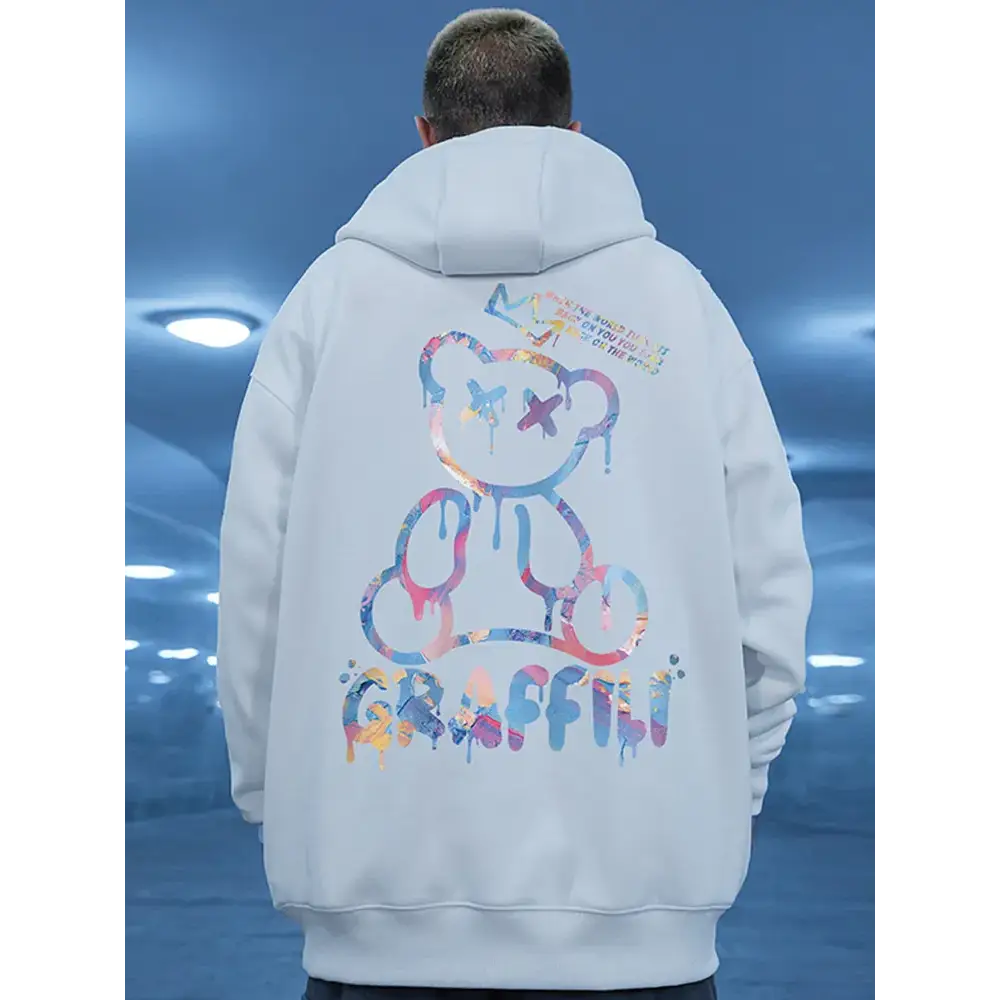Retro graffiti bear print hoodie from the y2k streetwear collection - hoodies